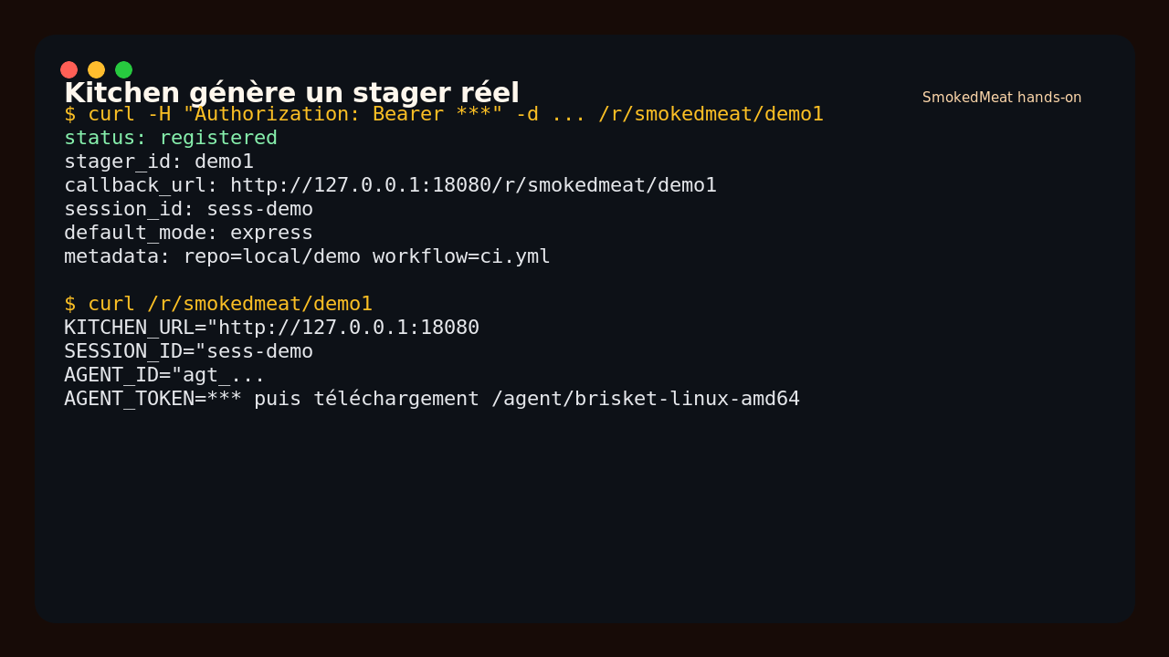 interface de SmokedMeat montrant Kitchen générant un stager de callback
